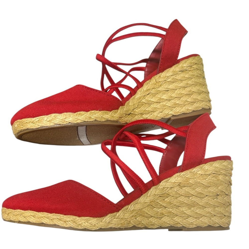 Lauren Ralph Lauren Red Espadrille Wedge Sandals - Picture 6 of 9